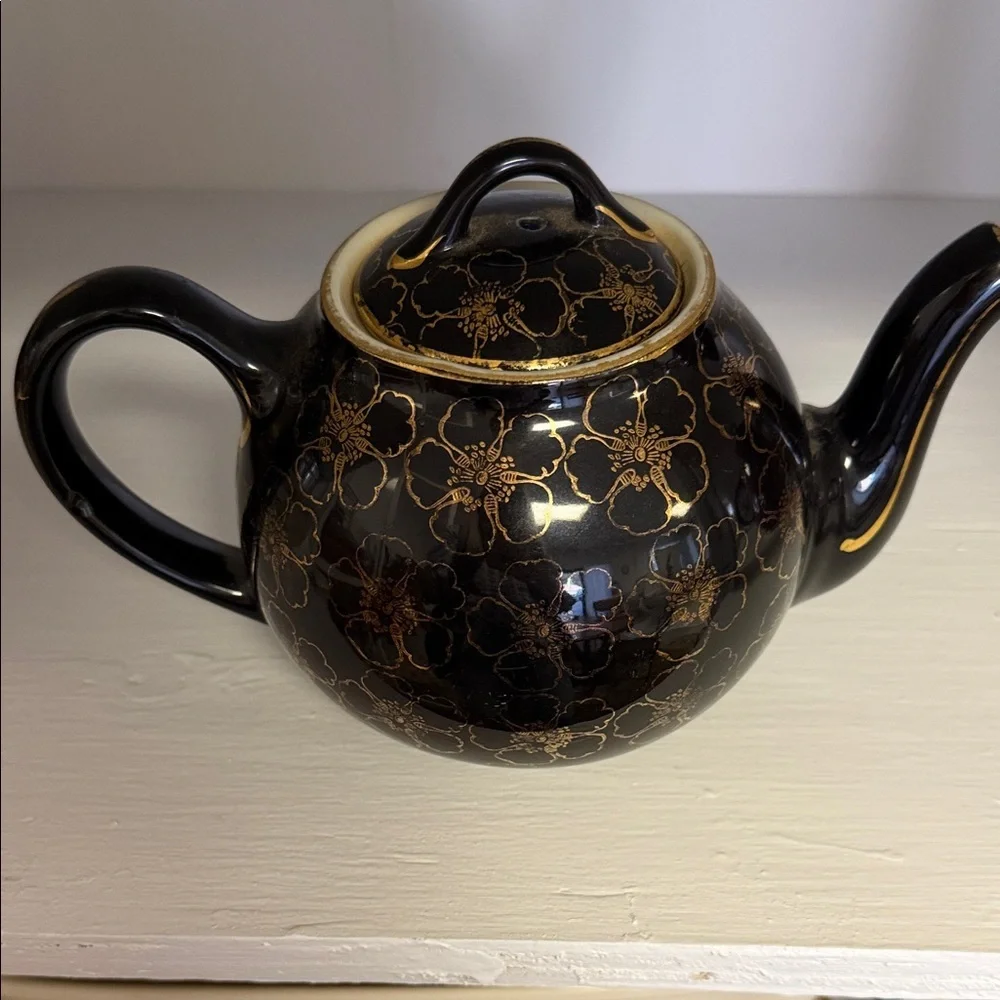 HALL- Black and Gold with 24 KT Gold Plated Trim- TEAPOT!